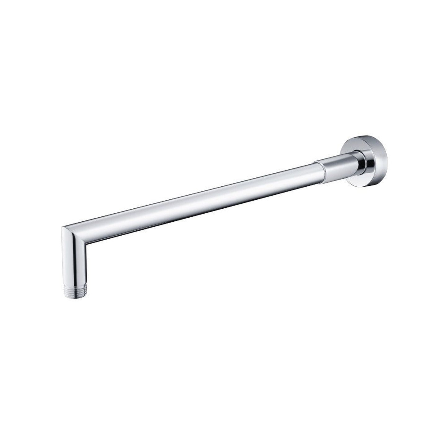 Flusso Faucets Universal Fixtures 16" Chrome Solid Brass Wall-Mounted Shower Arm With Angled Extension and Round Sliding Flange