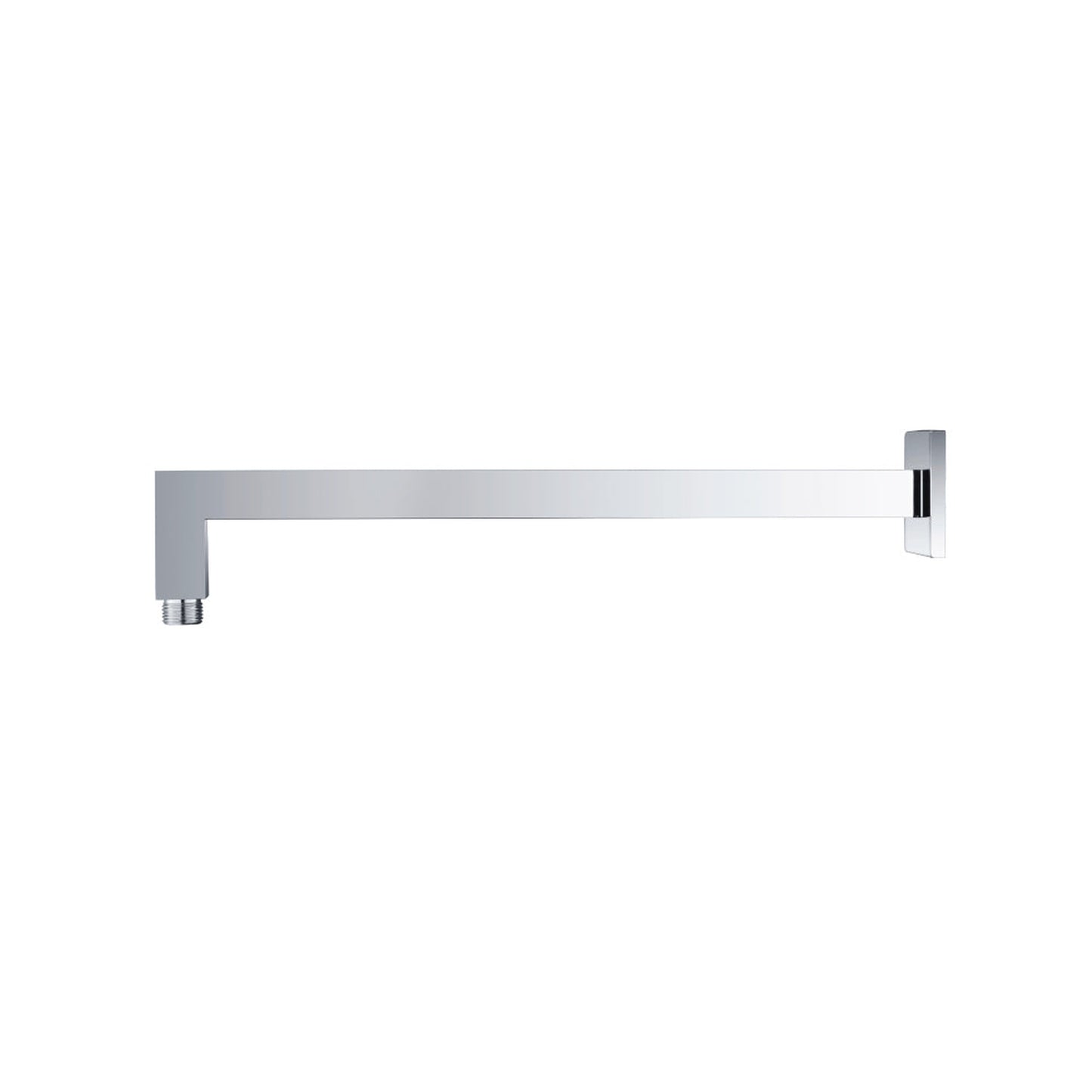 Flusso Faucets Universal Fixtures 16" Chrome Solid Brass Wall-Mounted Shower Arm With Angled Extension and Square Sliding Flange