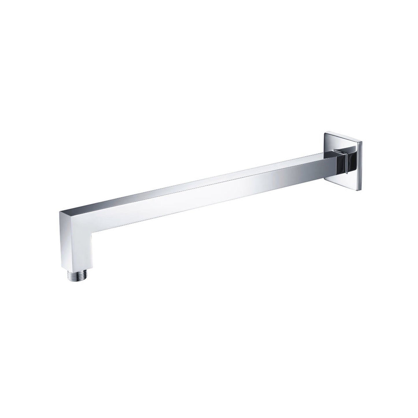 Flusso Faucets Universal Fixtures 16" Chrome Solid Brass Wall-Mounted Shower Arm With Angled Extension and Square Sliding Flange