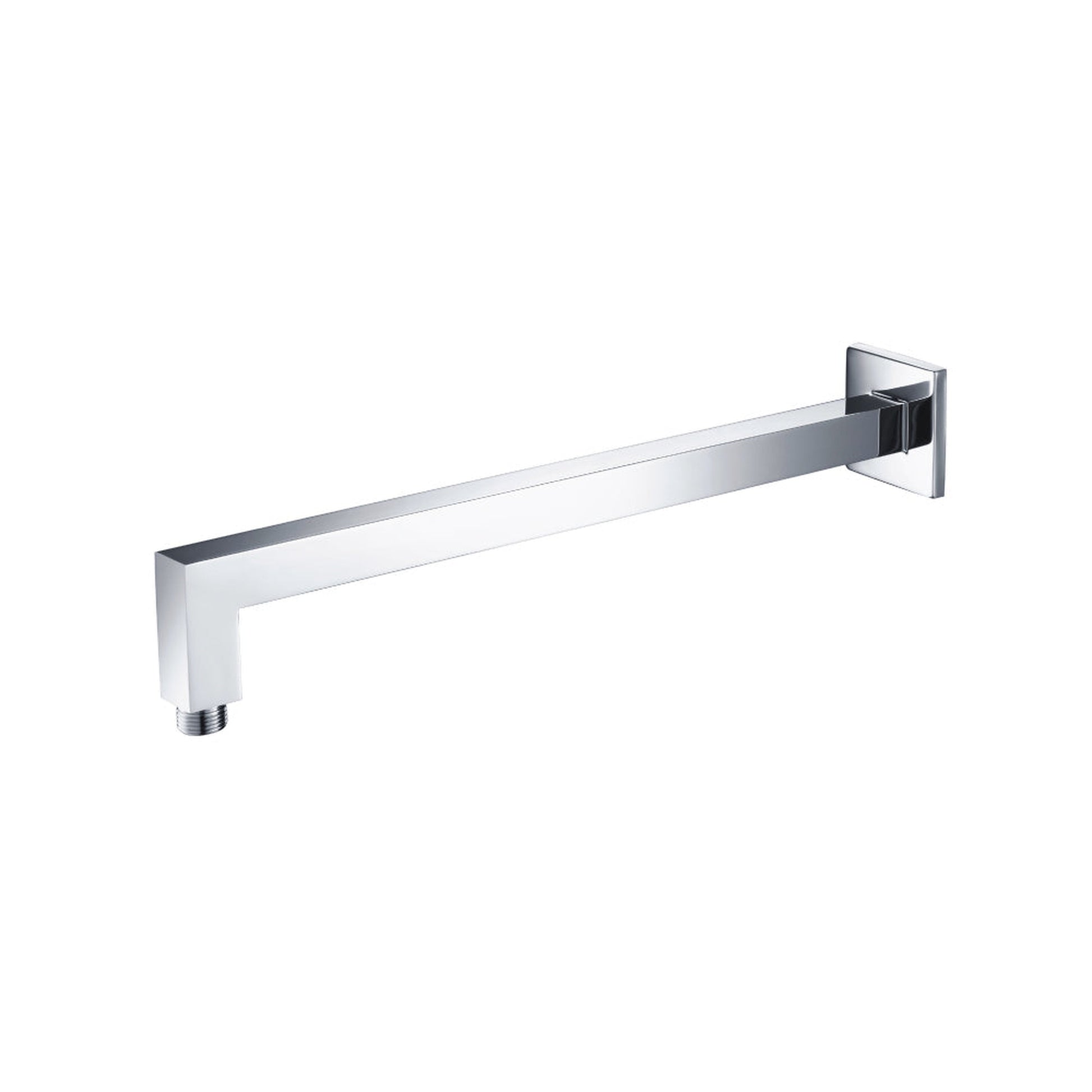 Flusso Faucets Universal Fixtures 16" Chrome Solid Brass Wall-Mounted Shower Arm With Angled Extension and Square Sliding Flange