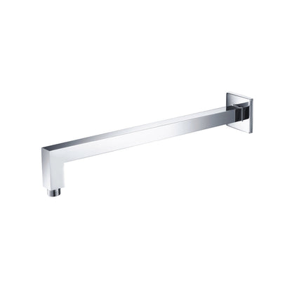 Flusso Faucets Universal Fixtures 16" Chrome Solid Brass Wall-Mounted Shower Arm With Angled Extension and Square Sliding Flange