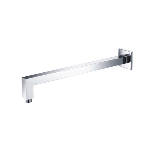Flusso Faucets Universal Fixtures 16" Chrome Solid Brass Wall-Mounted Shower Arm With Angled Extension and Square Sliding Flange