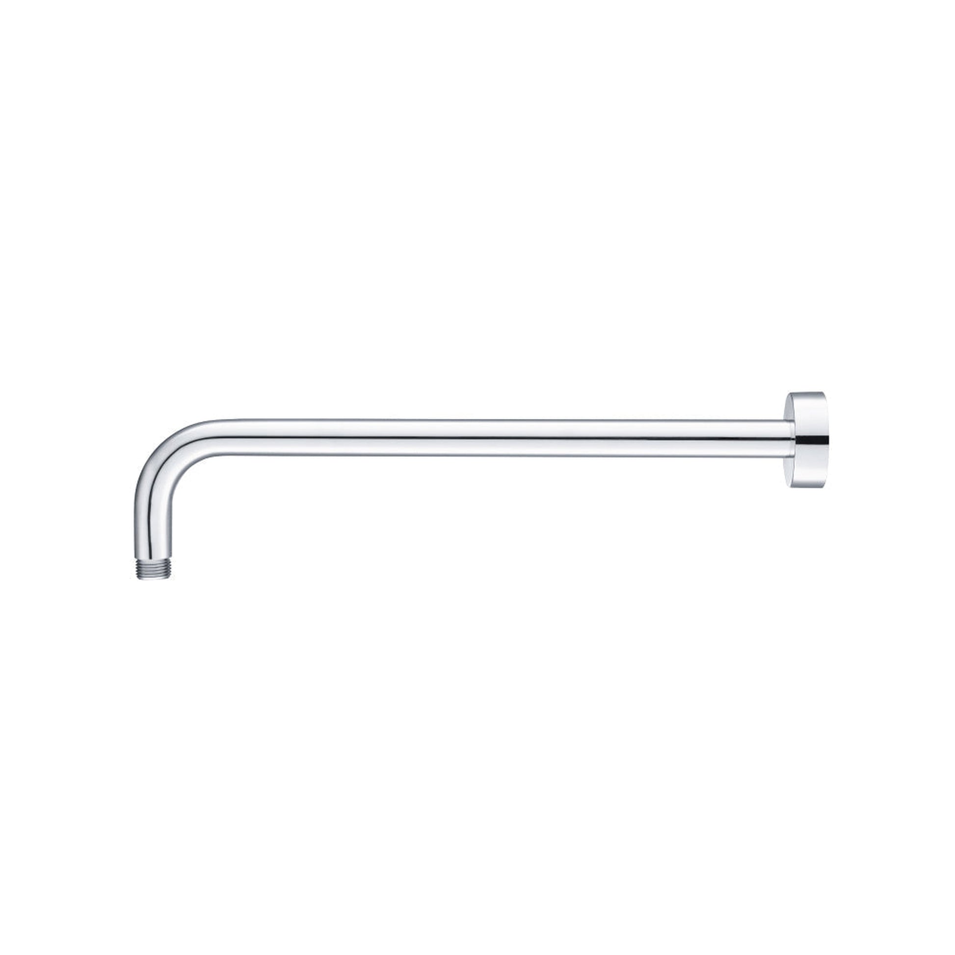 Flusso Faucets Universal Fixtures 16" Chrome Solid Brass Wall-Mounted Shower Arm With J-Shape Extension and Round Sliding Flange