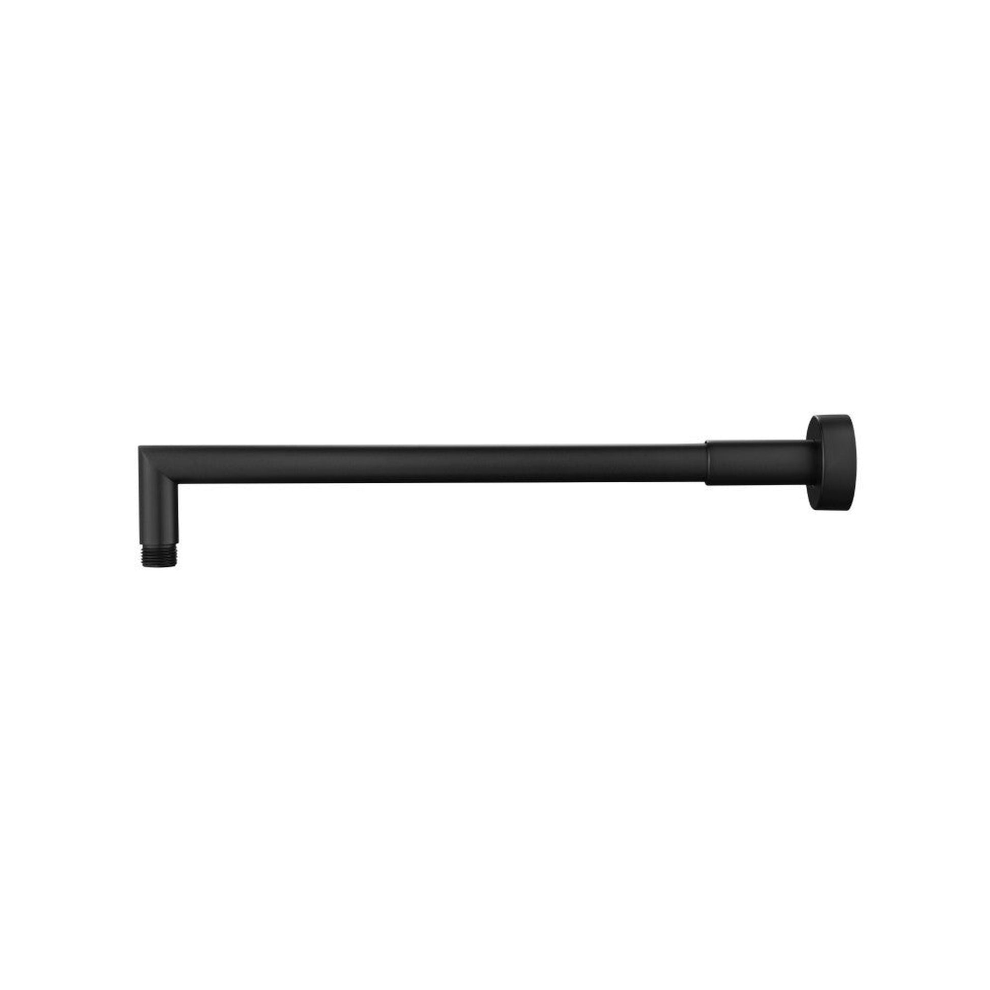 Flusso Faucets Universal Fixtures 16" Matte Black Solid Brass Wall-Mounted Shower Arm With Angled Extension and Round Sliding Flange