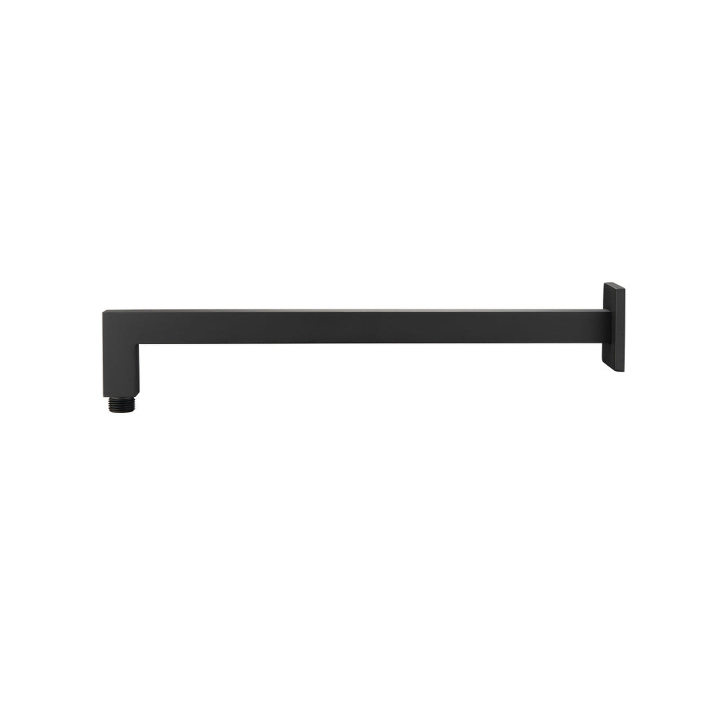Flusso Faucets Universal Fixtures 16" Matte Black Solid Brass Wall-Mounted Shower Arm With Angled Extension and Square Sliding Flange