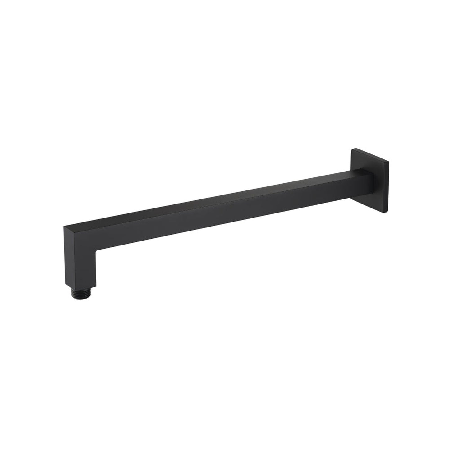 Flusso Faucets Universal Fixtures 16" Matte Black Solid Brass Wall-Mounted Shower Arm With Angled Extension and Square Sliding Flange