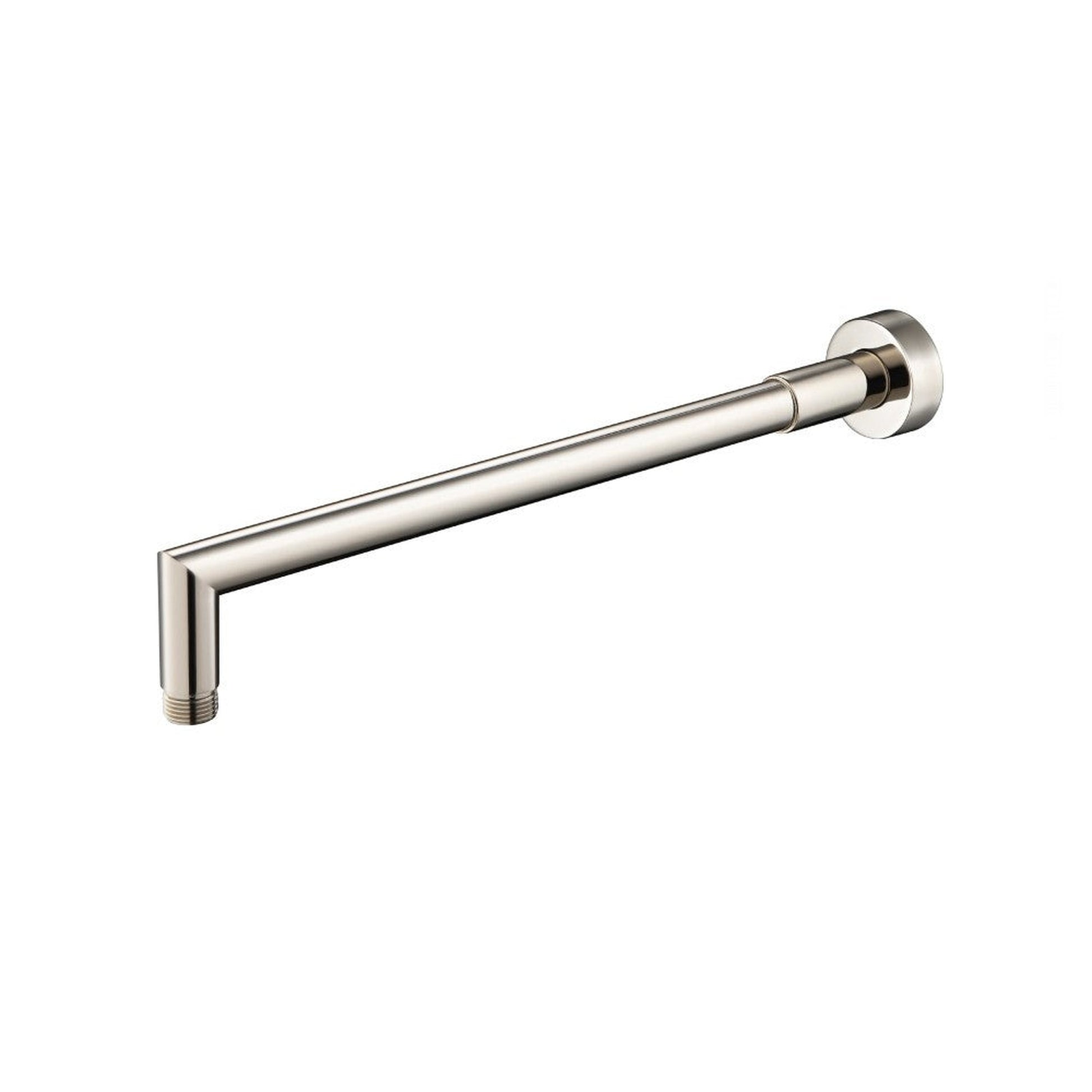 Flusso Faucets Universal Fixtures 16" Polished Nickel PVD Solid Brass Wall-Mounted Shower Arm With Angled Extension and Round Sliding Flange