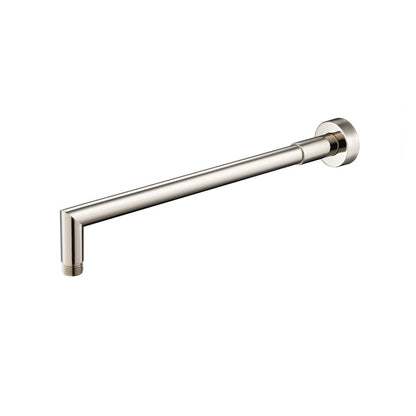 Flusso Faucets Universal Fixtures 16" Polished Nickel PVD Solid Brass Wall-Mounted Shower Arm With Angled Extension and Round Sliding Flange