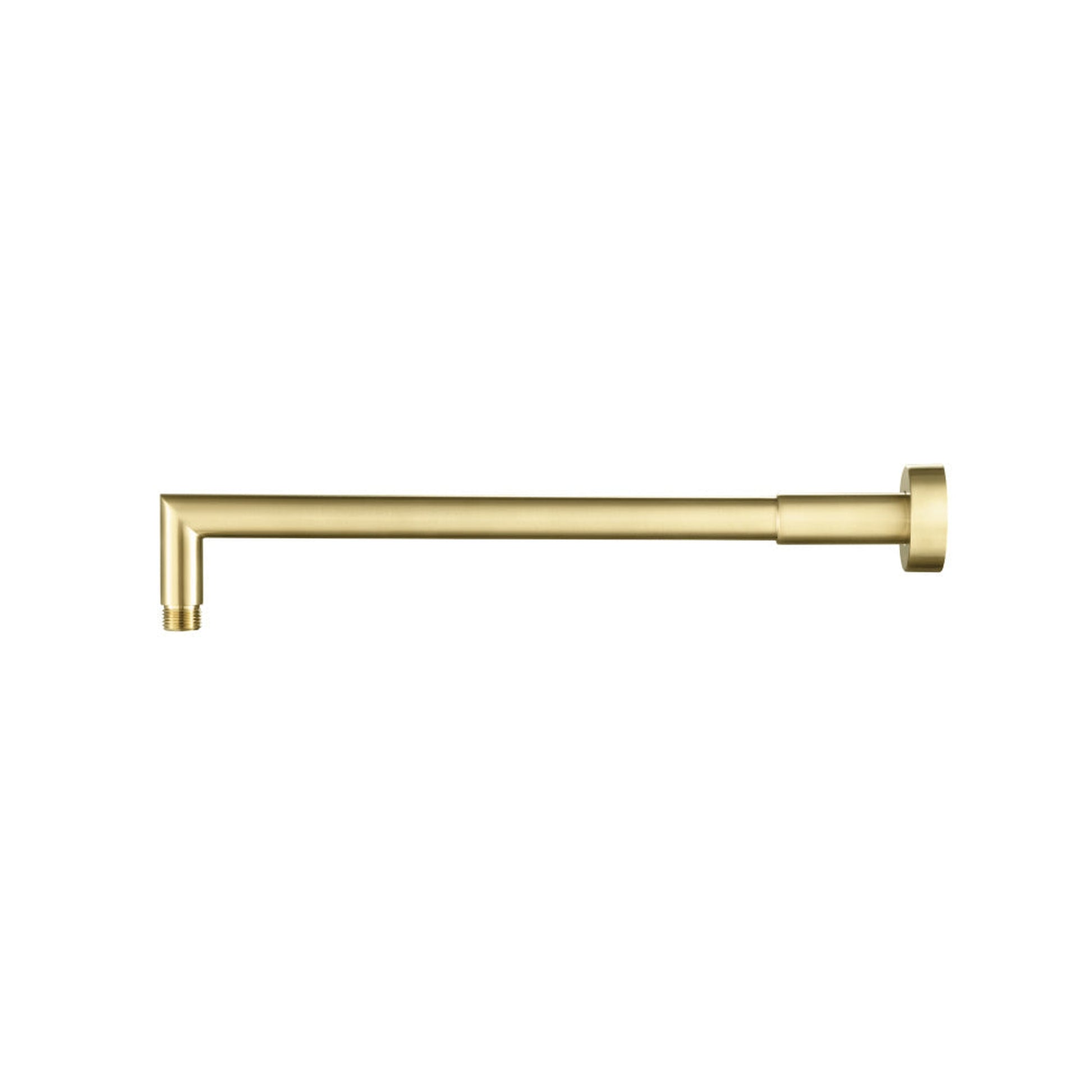 Flusso Faucets Universal Fixtures 16" Satin Brass PVD Solid Brass Wall-Mounted Shower Arm With Angled Extension and Round Sliding Flange
