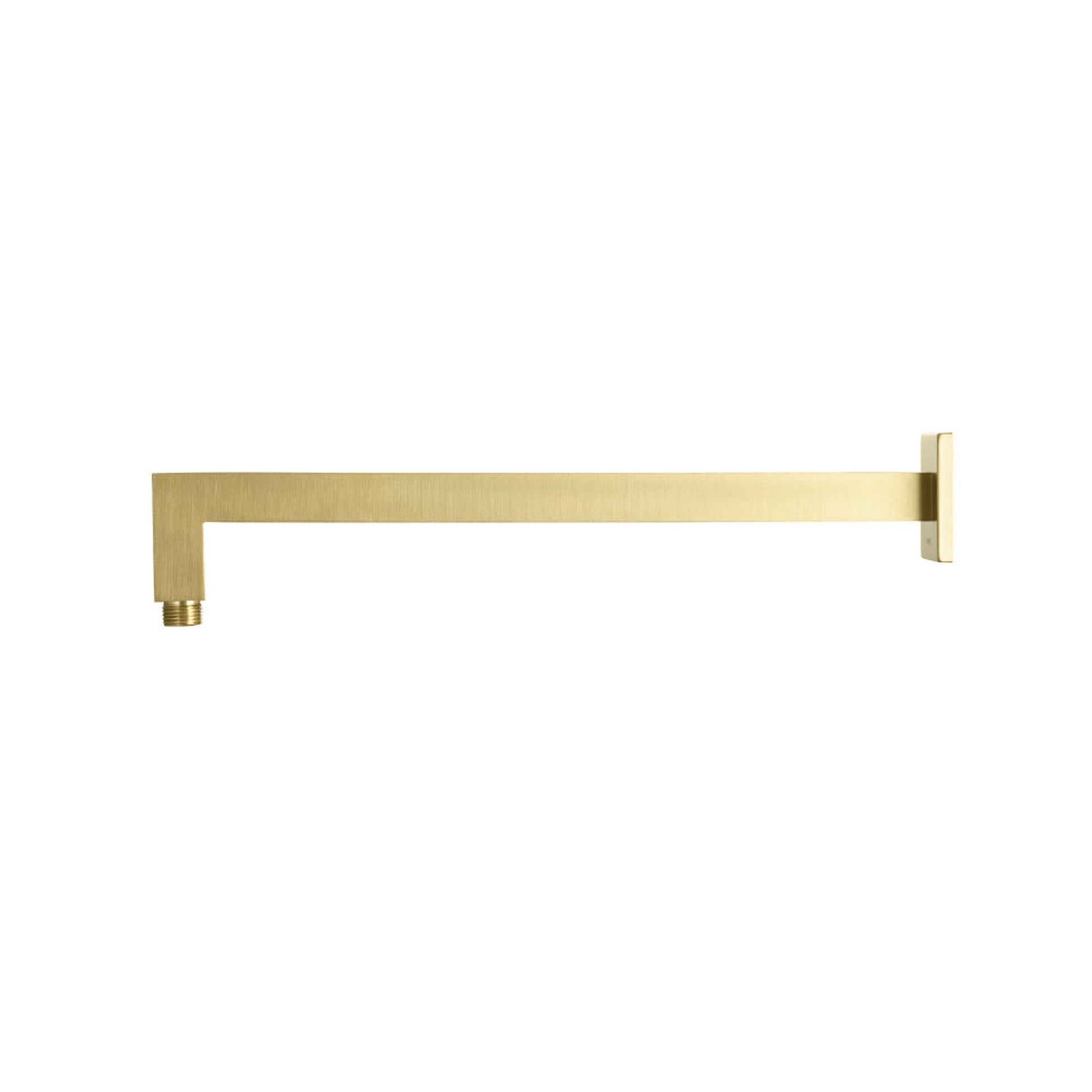 Flusso Faucets Universal Fixtures 16" Satin Brass PVD Solid Brass Wall-Mounted Shower Arm With Angled Extension and Square Sliding Flange