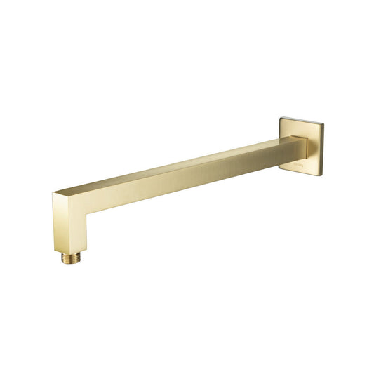 Flusso Faucets Universal Fixtures 16" Satin Brass PVD Solid Brass Wall-Mounted Shower Arm With Angled Extension and Square Sliding Flange