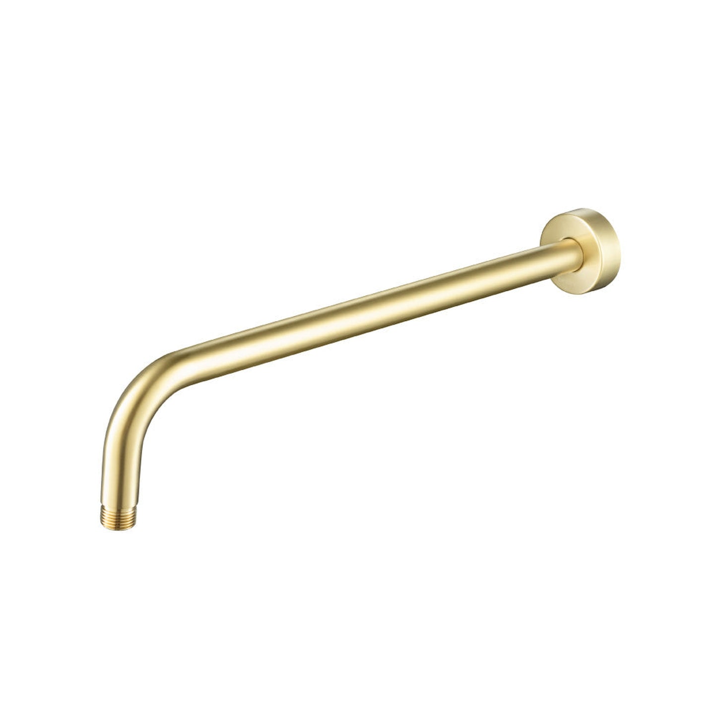 Flusso Faucets Universal Fixtures 16" Satin Brass PVD Solid Brass Wall-Mounted Shower Arm With J-Shape Extension and Round Sliding Flange