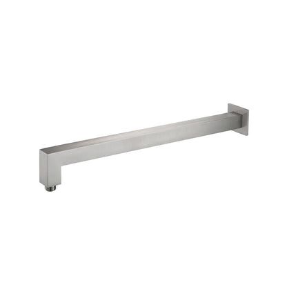 Flusso Faucets Universal Fixtures 20" Brushed Nickel PVD Solid Brass Wall-Mounted Shower Arm With Angled Extension and Square Sliding Flange
