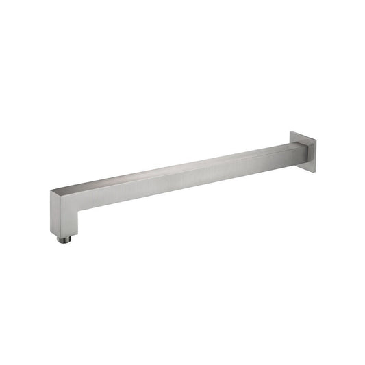 Flusso Faucets Universal Fixtures 20" Brushed Nickel PVD Solid Brass Wall-Mounted Shower Arm With Angled Extension and Square Sliding Flange