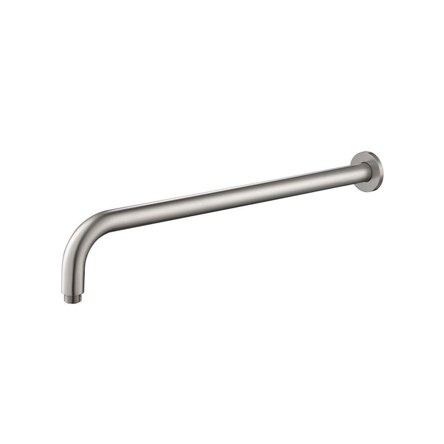 Flusso Faucets Universal Fixtures 20" Brushed Nickel PVD Solid Brass Wall-Mounted Shower Arm With J-Shape Extension and Round Sliding Flange