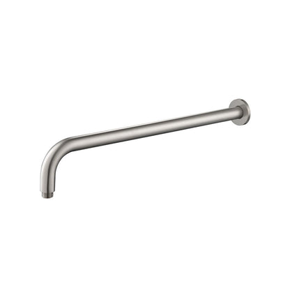 Flusso Faucets Universal Fixtures 20" Brushed Nickel PVD Solid Brass Wall-Mounted Shower Arm With J-Shape Extension and Round Sliding Flange