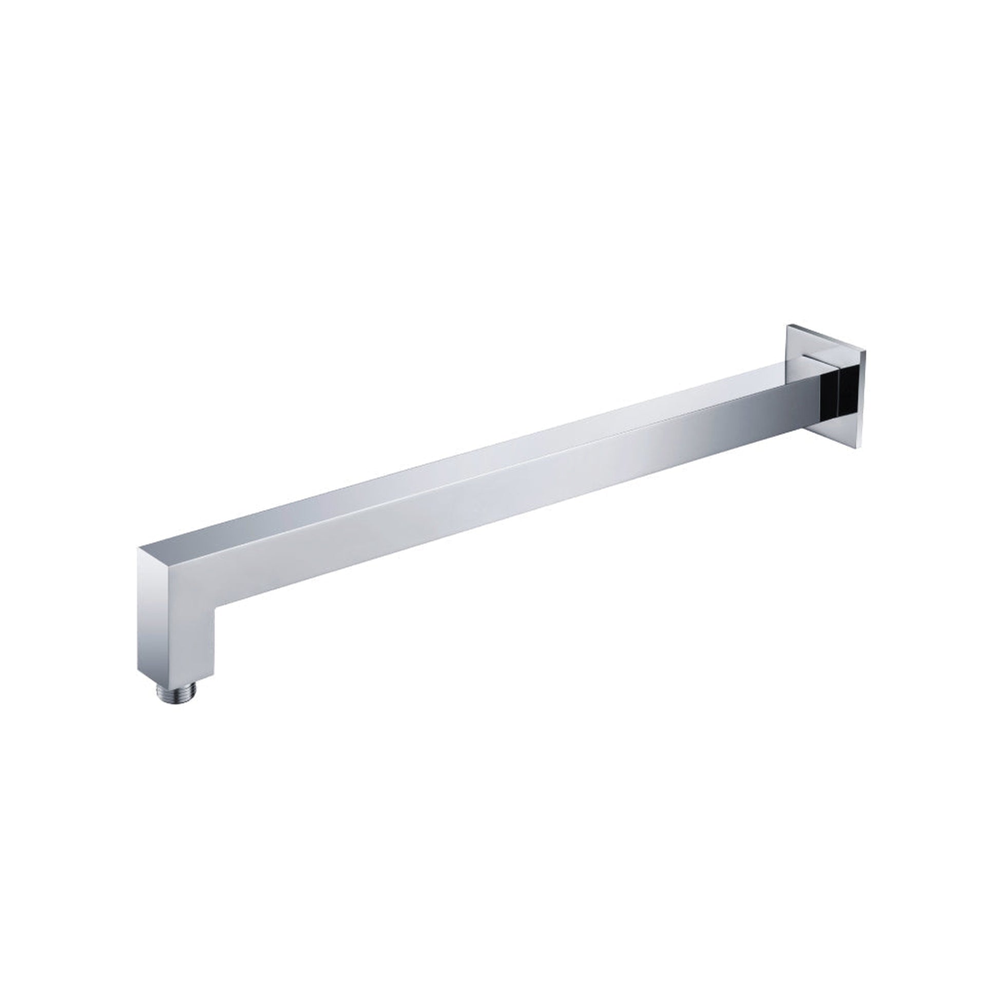 Flusso Faucets Universal Fixtures 20" Chrome Solid Brass Wall-Mounted Shower Arm With Angled Extension and Square Sliding Flange