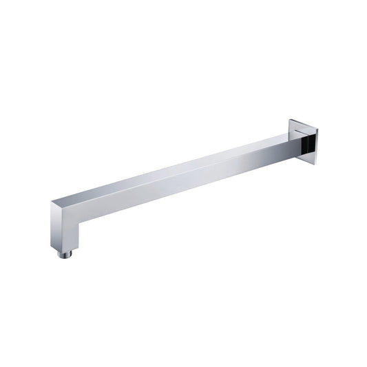 Flusso Faucets Universal Fixtures 20" Chrome Solid Brass Wall-Mounted Shower Arm With Angled Extension and Square Sliding Flange
