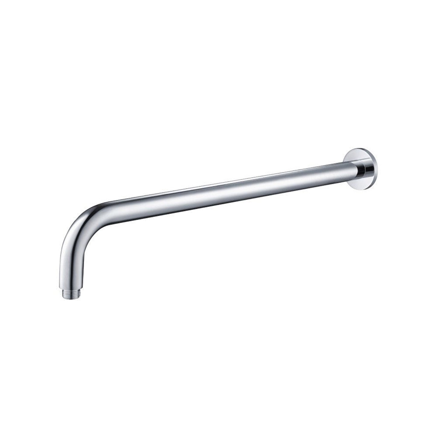 Flusso Faucets Universal Fixtures 20" Chrome Solid Brass Wall-Mounted Shower Arm With J-Shape Extension and Round Sliding Flange