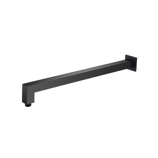 Flusso Faucets Universal Fixtures 20" Matte Black Solid Brass Wall-Mounted Shower Arm With Angled Extension and Square Sliding Flange