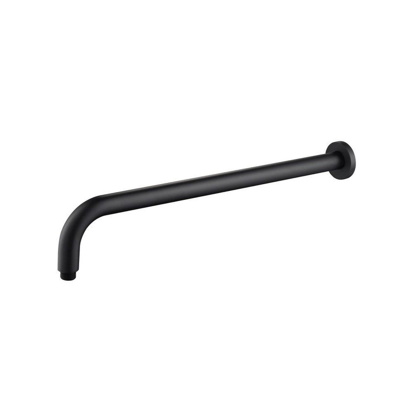 Flusso Faucets Universal Fixtures 20" Matte Black Solid Brass Wall-Mounted Shower Arm With J-Shape Extension and Round Sliding Flange