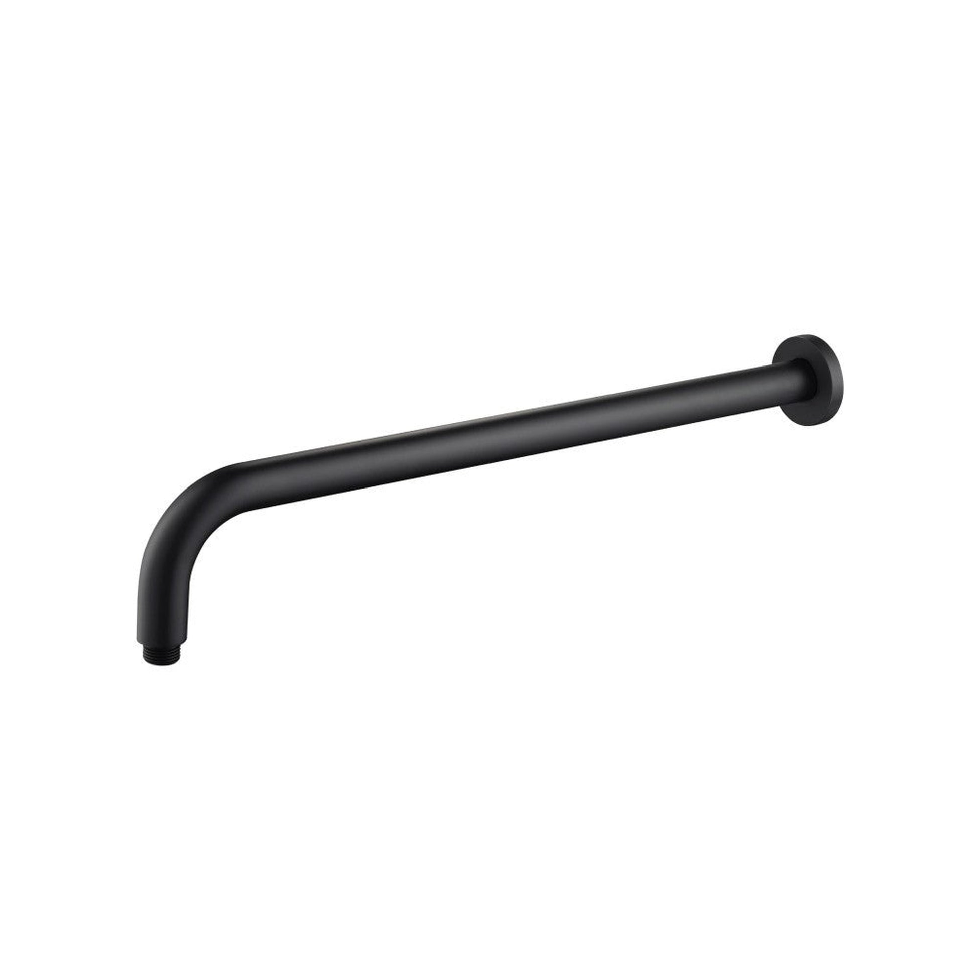 Flusso Faucets Universal Fixtures 20" Matte Black Solid Brass Wall-Mounted Shower Arm With J-Shape Extension and Round Sliding Flange