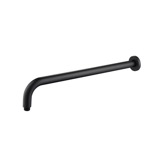 Flusso Faucets Universal Fixtures 20" Matte Black Solid Brass Wall-Mounted Shower Arm With J-Shape Extension and Round Sliding Flange