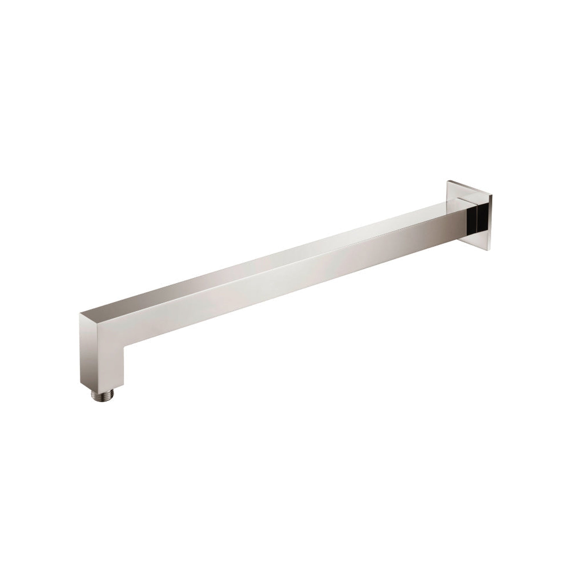 Flusso Faucets Universal Fixtures 20" Polished Nickel PVD Solid Brass Wall-Mounted Shower Arm With Angled Extension and Square Sliding Flange
