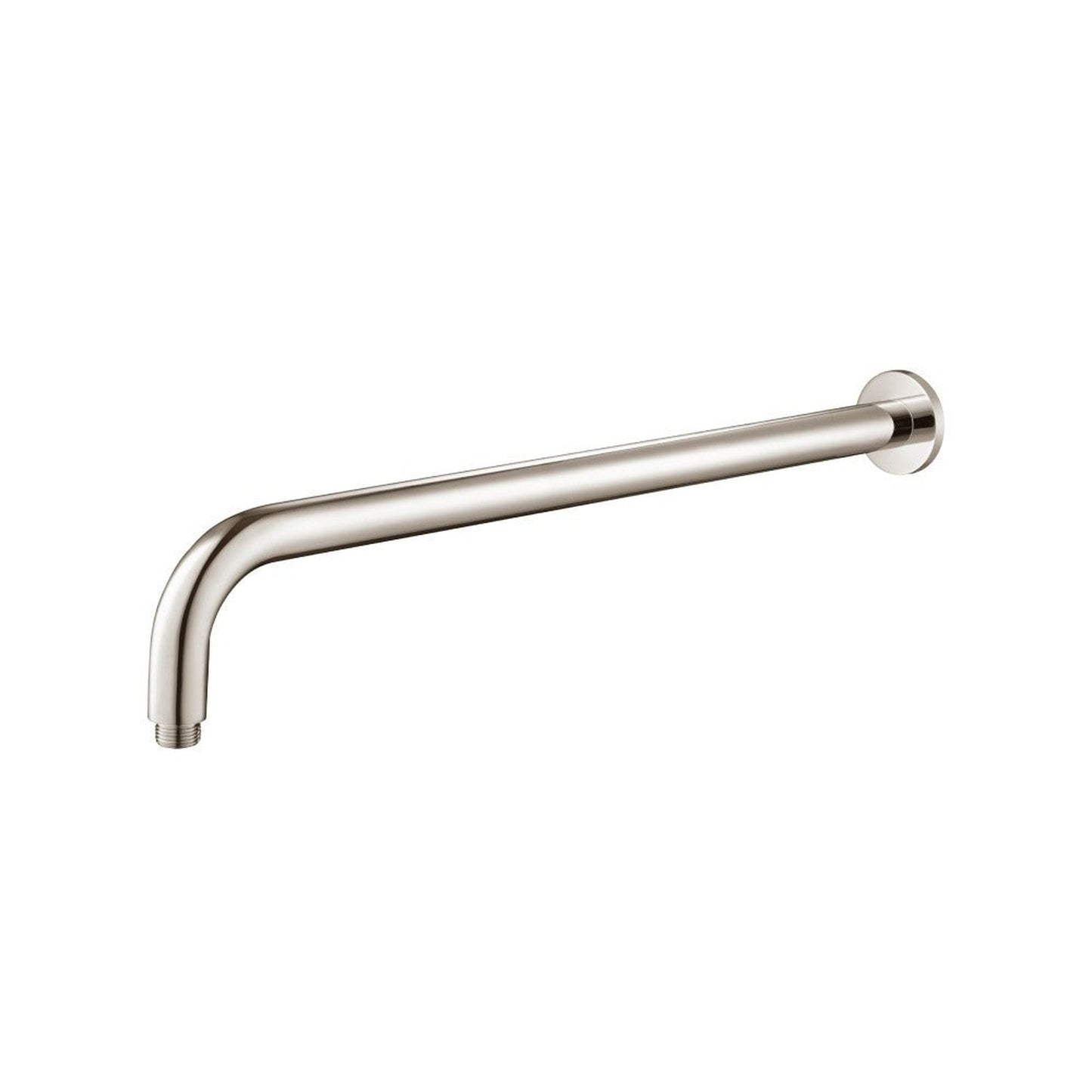 Flusso Faucets Universal Fixtures 20" Polished Nickel PVD Solid Brass Wall-Mounted Shower Arm With J-Shape Extension and Round Sliding Flange