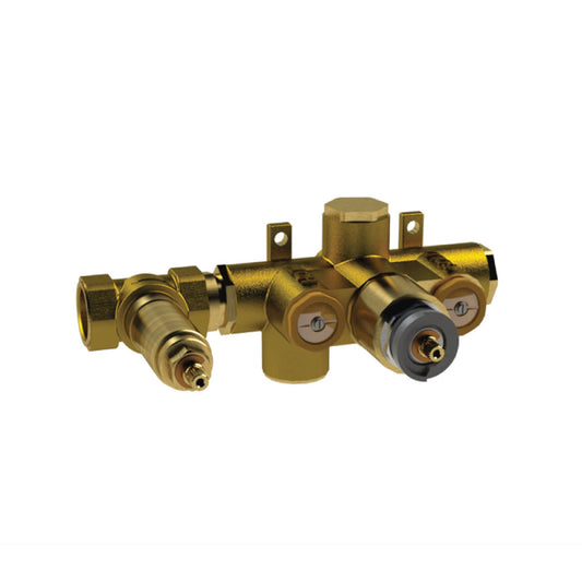 Flusso Faucets Universal Fixtures 4" 1-Output Rough Brass Horizontal Wall-Mounted Thermostatic Shower / Bathtub Valve With Integrated Volume Control