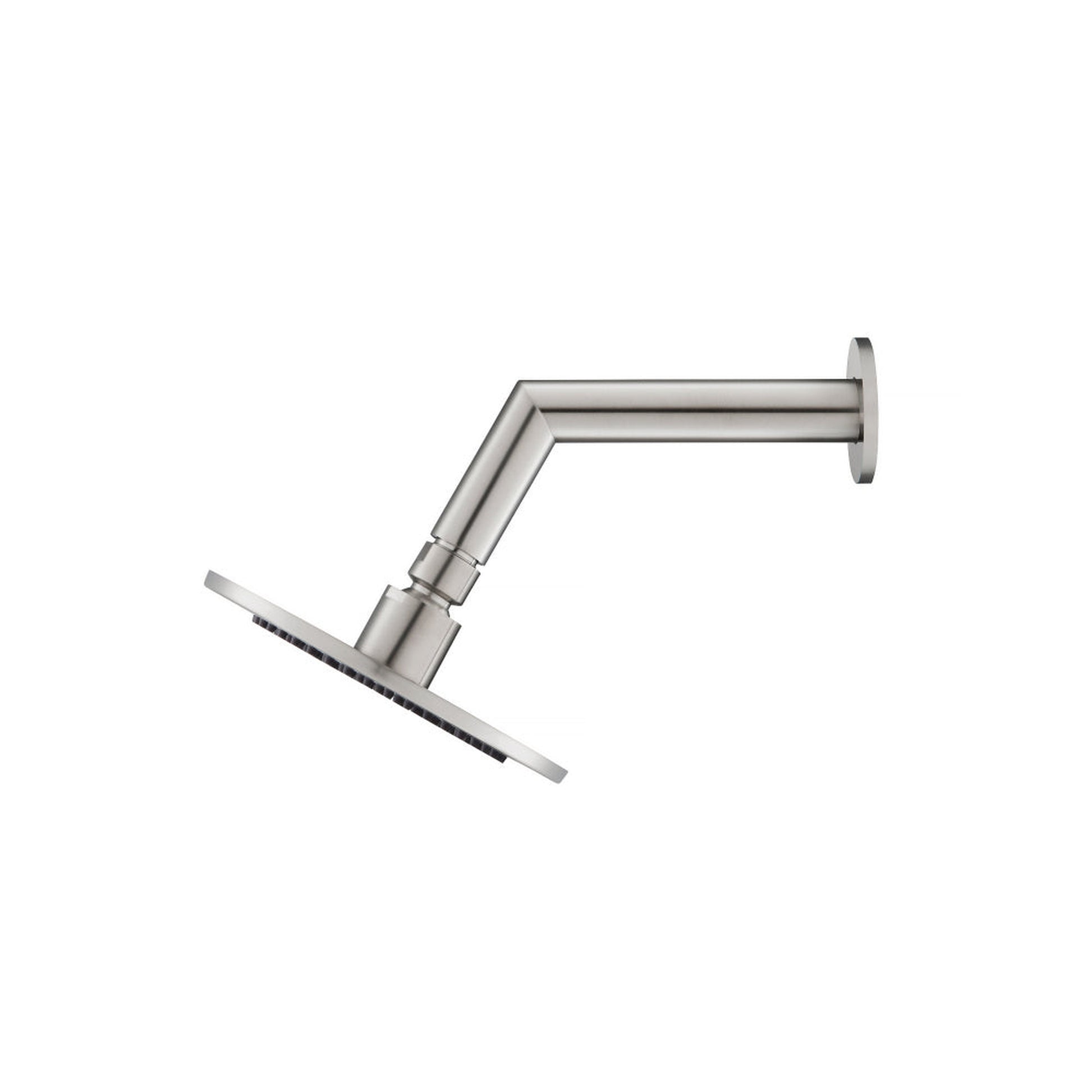 Flusso Faucets Universal Fixtures 6" Single Function Round Brushed Nickel PVD Solid Brass Rain Shower Head With 7" Wall Mounted Shower Arm