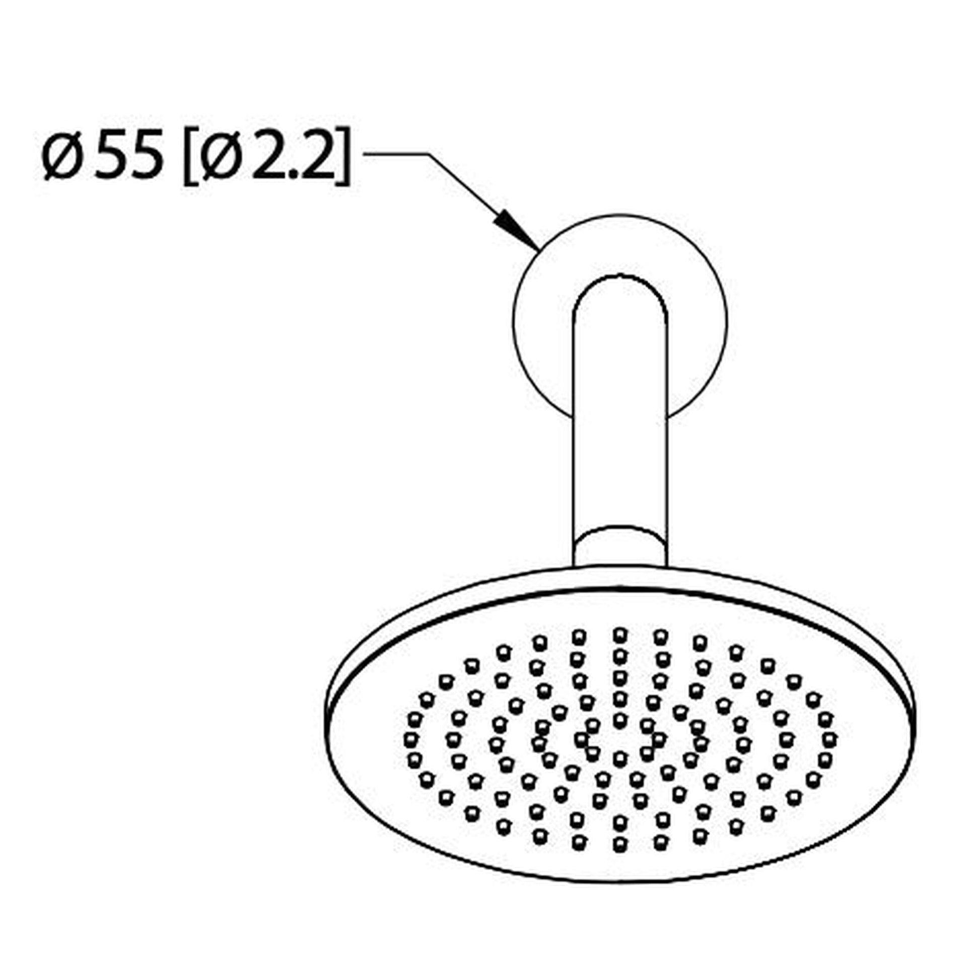 Flusso Faucets Universal Fixtures 6" Single Function Round Brushed Nickel PVD Solid Brass Rain Shower Head With 7" Wall Mounted Shower Arm