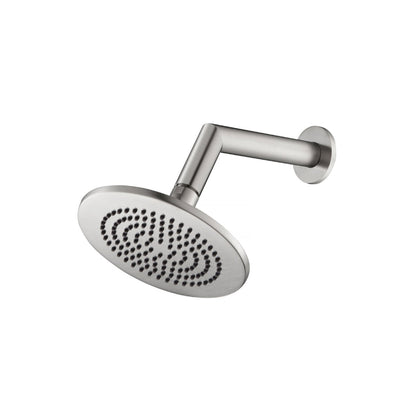 Flusso Faucets Universal Fixtures 6" Single Function Round Brushed Nickel PVD Solid Brass Rain Shower Head With 7" Wall Mounted Shower Arm