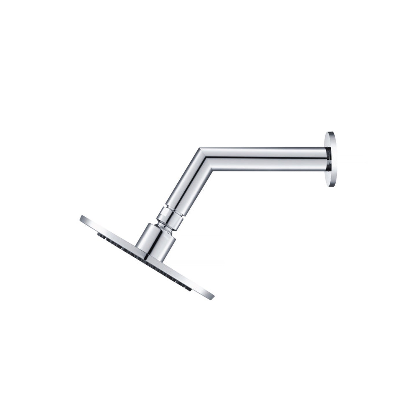 Flusso Faucets Universal Fixtures 6" Single Function Round Chrome Solid Brass Rain Shower Head With 7" Wall Mounted Shower Arm