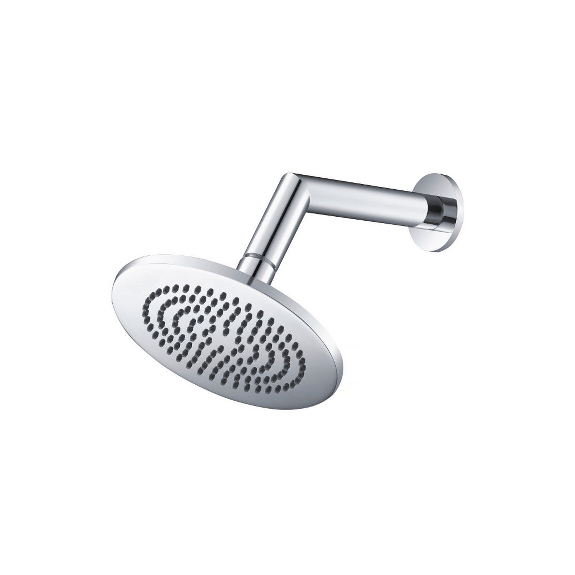 Flusso Faucets Universal Fixtures 6" Single Function Round Chrome Solid Brass Rain Shower Head With 7" Wall Mounted Shower Arm