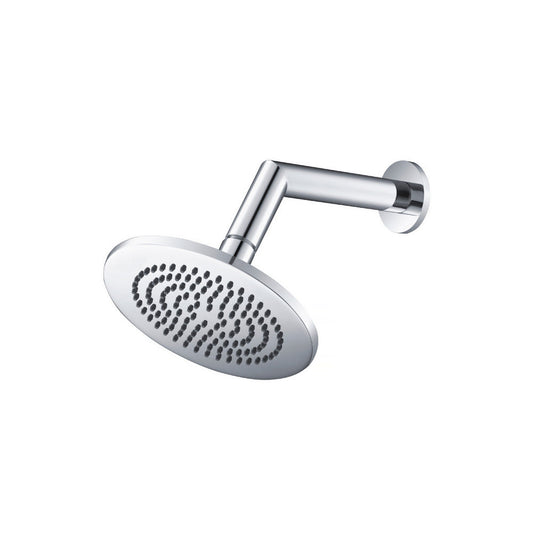 Flusso Faucets Universal Fixtures 6" Single Function Round Chrome Solid Brass Rain Shower Head With 7" Wall Mounted Shower Arm