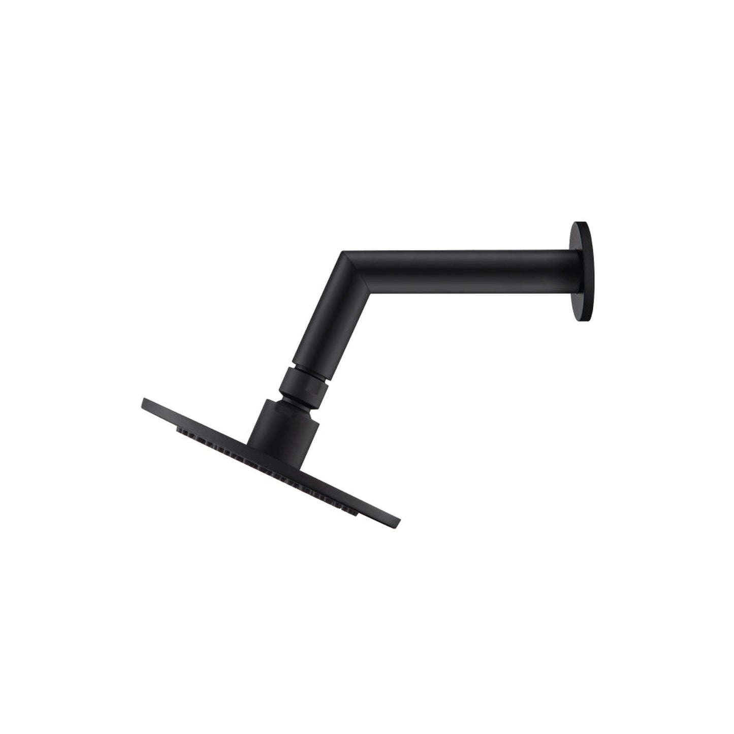 Flusso Faucets Universal Fixtures 6" Single Function Round Matte Black Solid Brass Rain Shower Head With 7" Wall Mounted Shower Arm