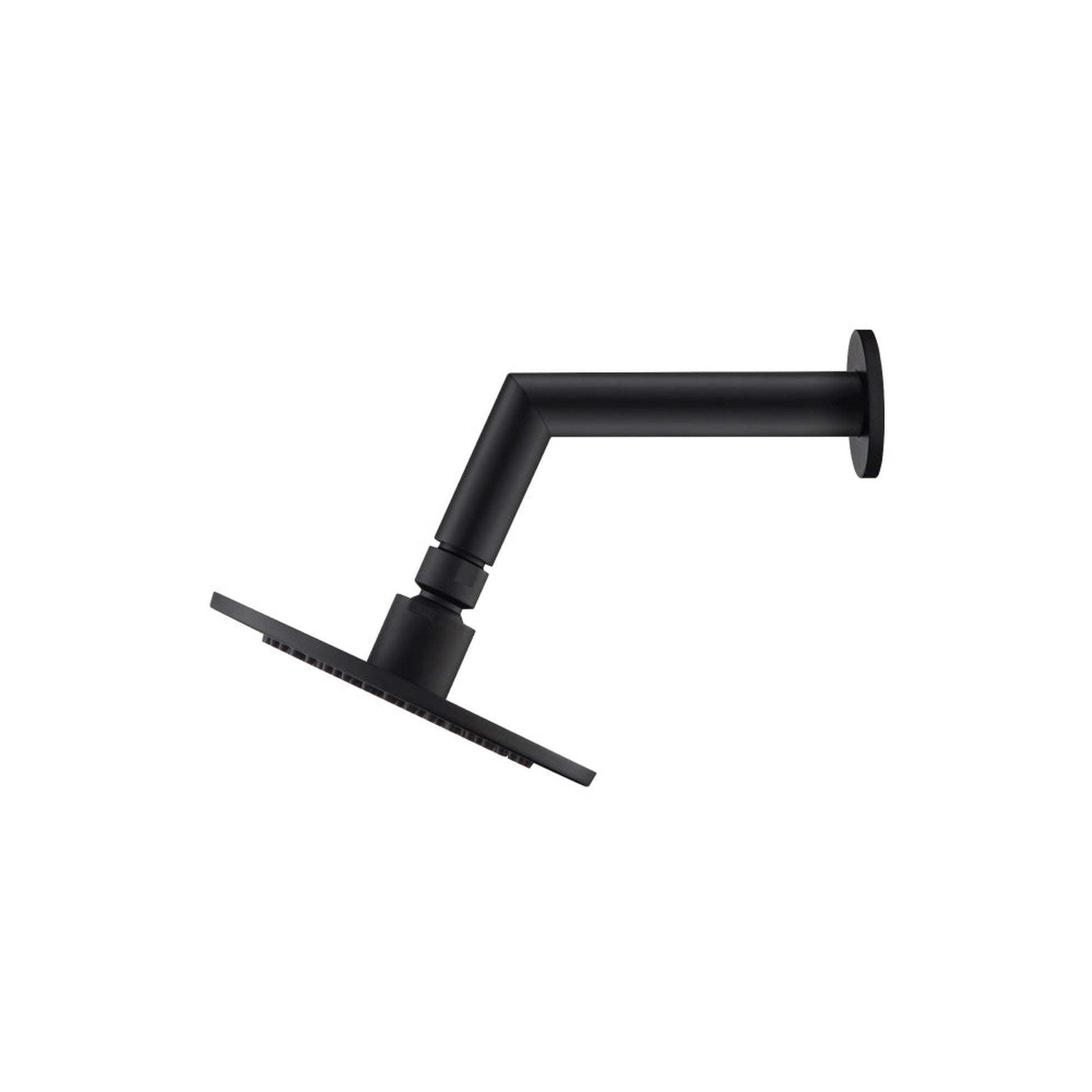 Flusso Faucets Universal Fixtures 6" Single Function Round Matte Black Solid Brass Rain Shower Head With 7" Wall Mounted Shower Arm