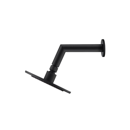 Flusso Faucets Universal Fixtures 6" Single Function Round Matte Black Solid Brass Rain Shower Head With 7" Wall Mounted Shower Arm