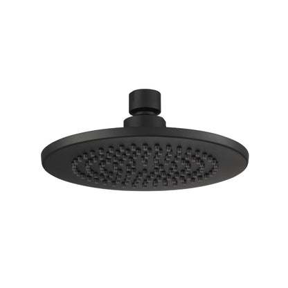 Flusso Faucets Universal Fixtures 6" Single Function Round Matte Black Solid Brass Rain Shower Head With 7" Wall Mounted Shower Arm