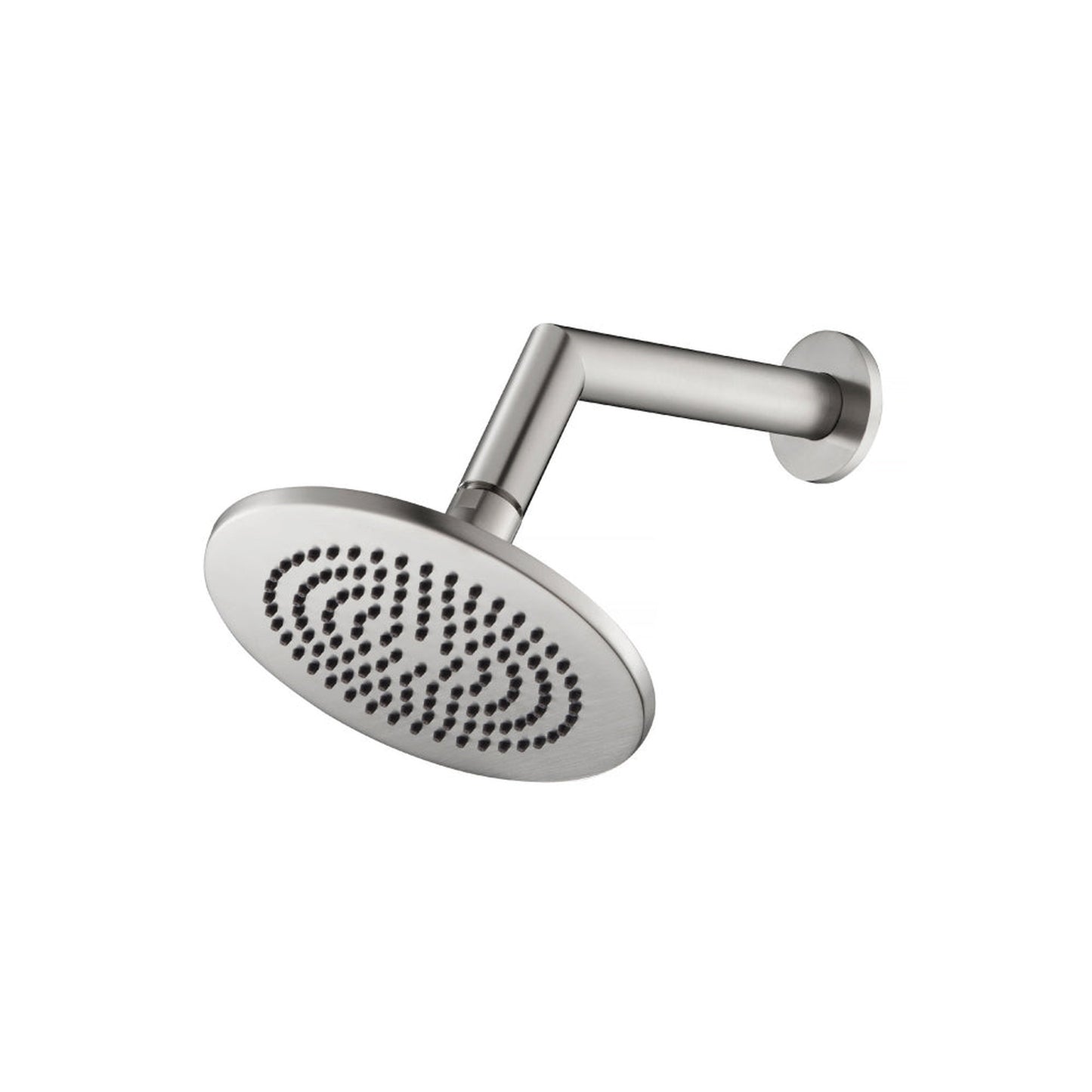 Flusso Faucets Universal Fixtures 6" Single Function Round Polished Nickel PVD Solid Brass Rain Shower Head With 7" Wall Mounted Shower Arm