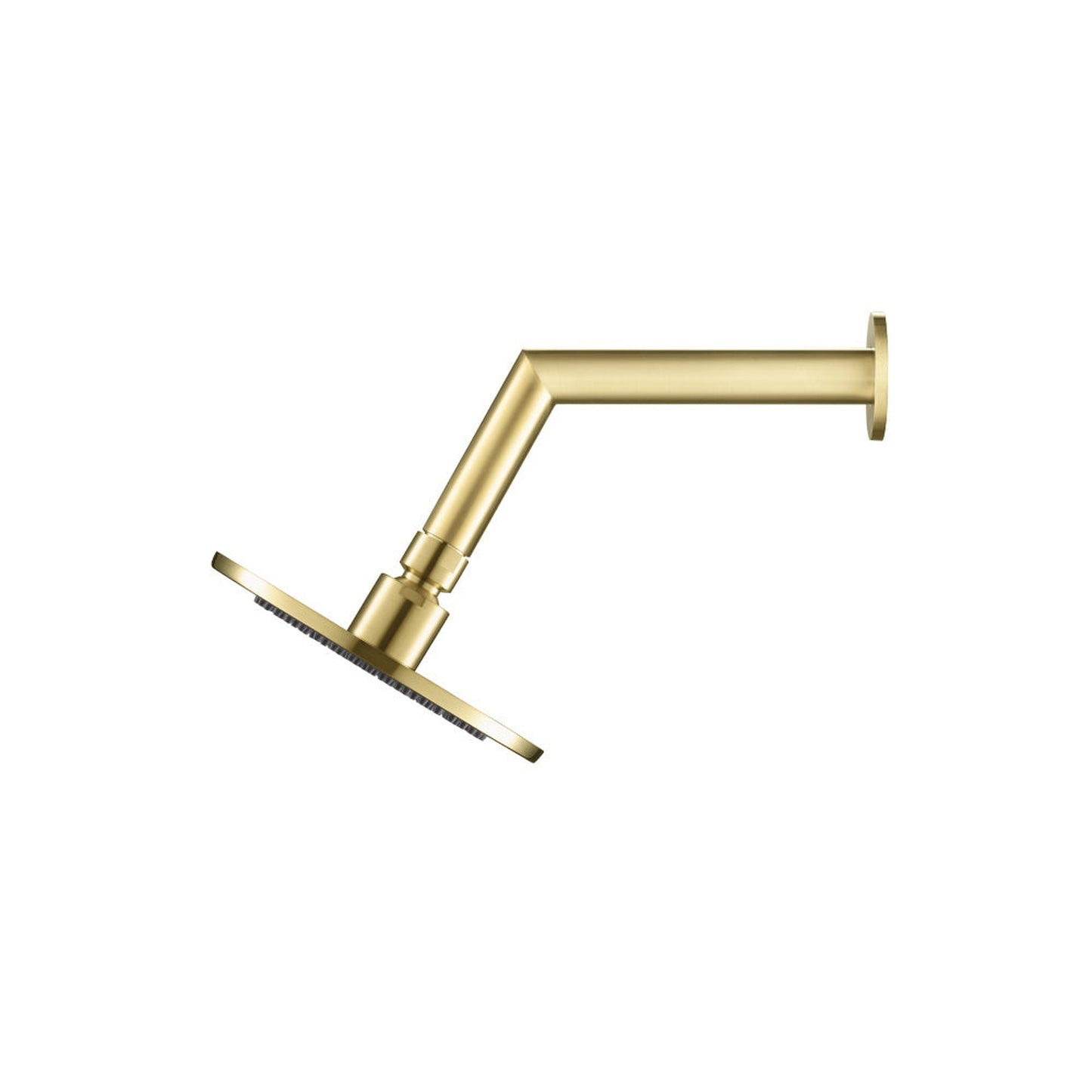 Flusso Faucets Universal Fixtures 6" Single Function Round Satin Brass PVD Solid Brass Rain Shower Head With 7" Wall Mounted Shower Arm