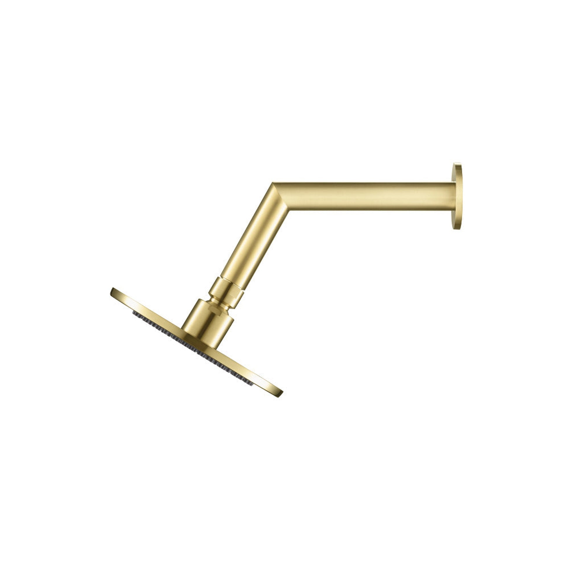 Flusso Faucets Universal Fixtures 6" Single Function Round Satin Brass PVD Solid Brass Rain Shower Head With 7" Wall Mounted Shower Arm