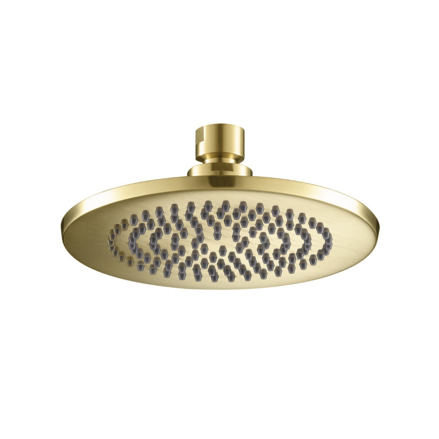 Flusso Faucets Universal Fixtures 6" Single Function Round Satin Brass PVD Solid Brass Rain Shower Head With 7" Wall Mounted Shower Arm