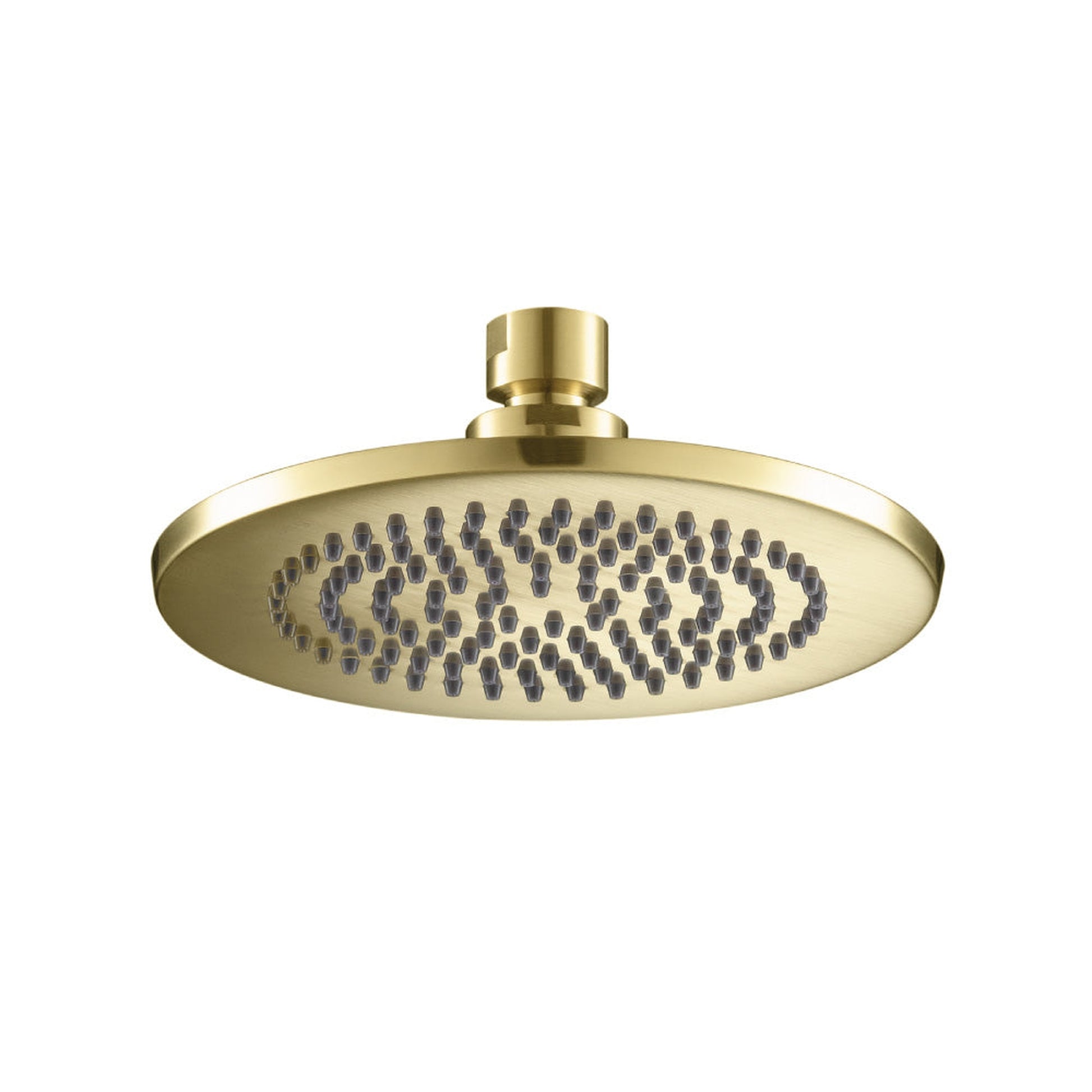Flusso Faucets Universal Fixtures 6" Single Function Round Satin Brass PVD Solid Brass Rain Shower Head With 7" Wall Mounted Shower Arm