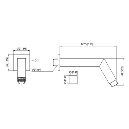 Flusso Faucets Universal Fixtures 6" Single Function Square Brushed Nickel PVD Solid Brass Rain Shower Head With 8" Wall Mounted Shower Arm