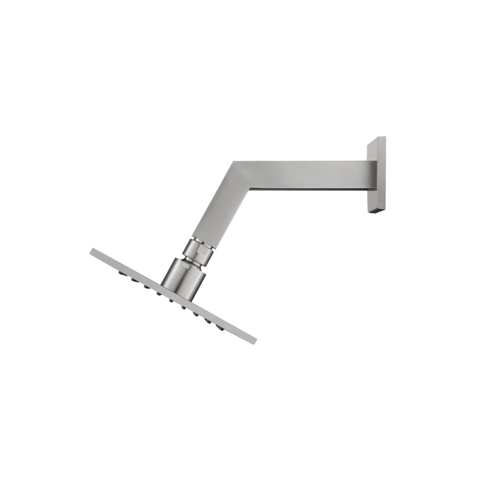 Flusso Faucets Universal Fixtures 6" Single Function Square Brushed Nickel PVD Solid Brass Rain Shower Head With 8" Wall Mounted Shower Arm