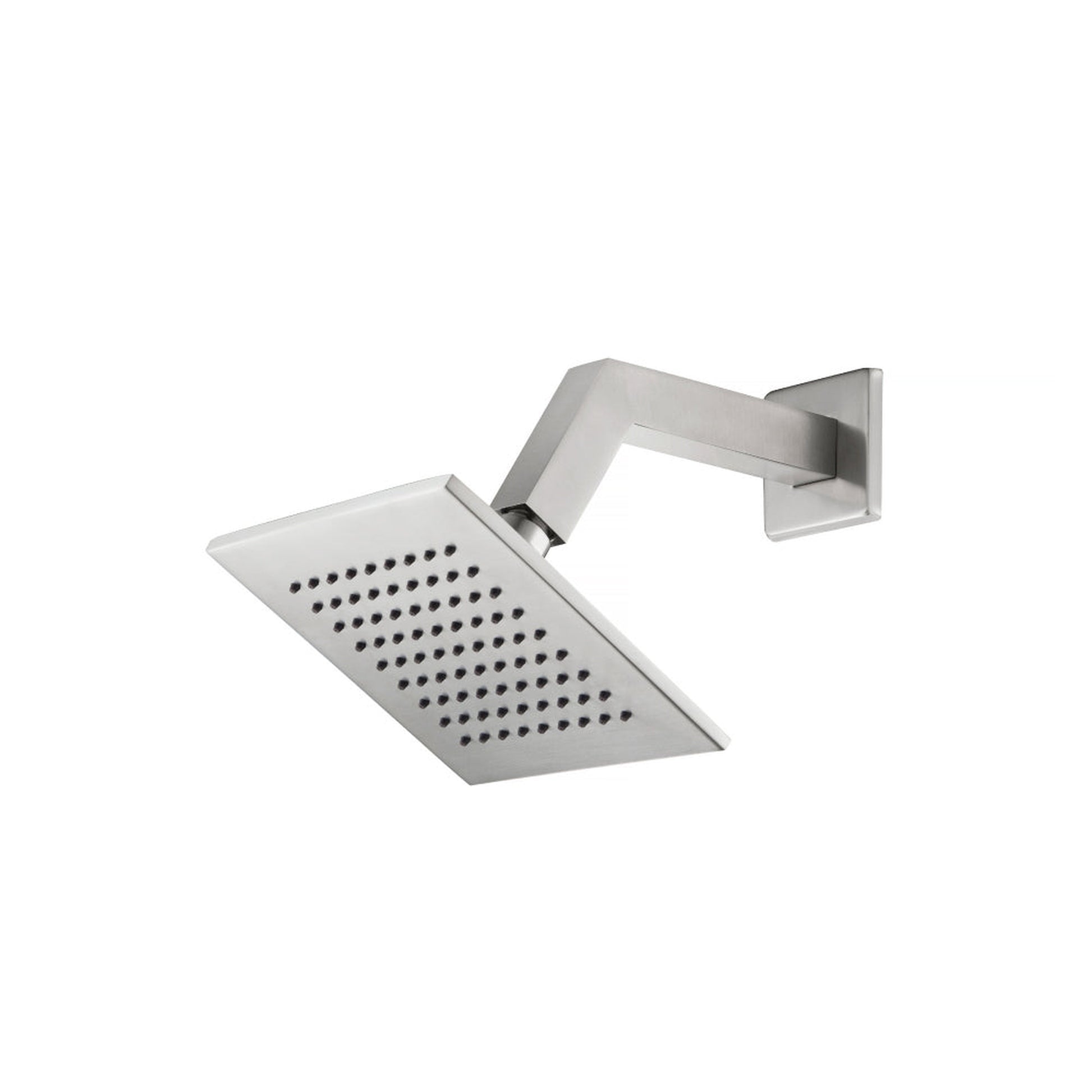 Flusso Faucets Universal Fixtures 6" Single Function Square Brushed Nickel PVD Solid Brass Rain Shower Head With 8" Wall Mounted Shower Arm