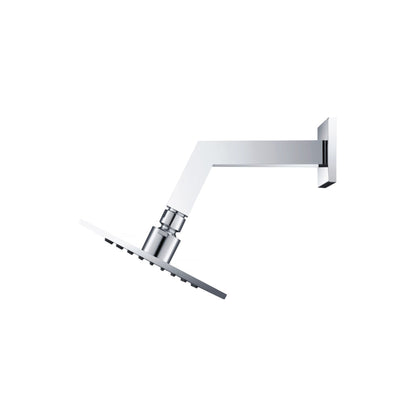 Flusso Faucets Universal Fixtures 6" Single Function Square Chrome Solid Brass Rain Shower Head With 8" Wall Mounted Shower Arm