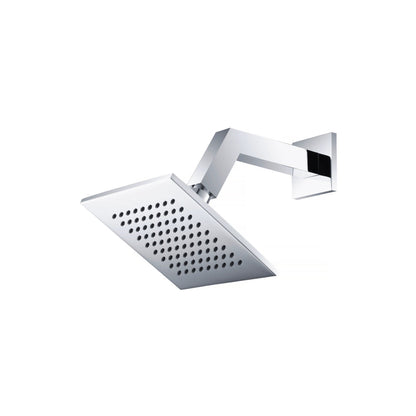 Flusso Faucets Universal Fixtures 6" Single Function Square Chrome Solid Brass Rain Shower Head With 8" Wall Mounted Shower Arm
